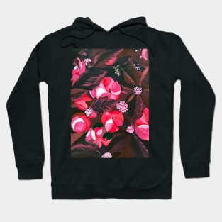 Luxurious Burgundy Leaves with Dark Millennial Pink Flowers and Pink Spine Notebook Hoodie